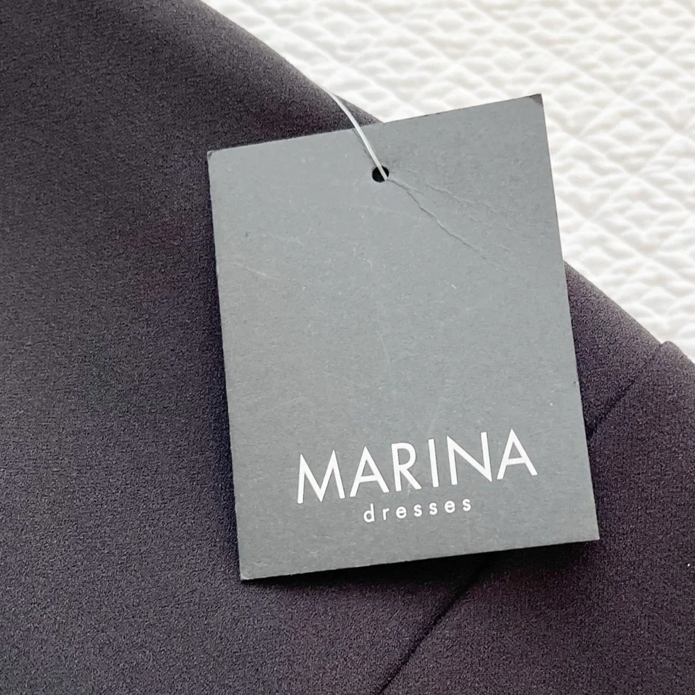 NWT Marina Plus Off The Shoulder Scuba Crepe Flounce Black Cocktail Dress 22W